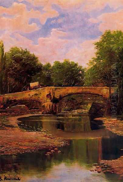 Puente sobre un río Oil Painting by Santiago Rusinol i Prats