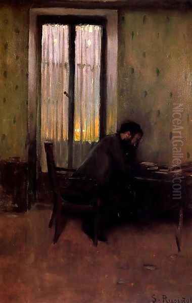 Retrato de Clarasó leyendo Oil Painting by Santiago Rusinol i Prats