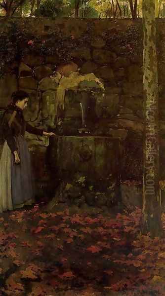 Mujer en la fuente Oil Painting by Santiago Rusinol i Prats