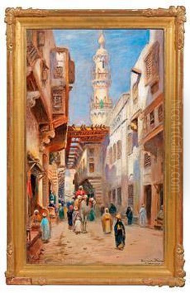 Morgendlichestrasenszene In Einem Belebten Bazar In Kairo Oil Painting by Frans Wilhelm Odelmark