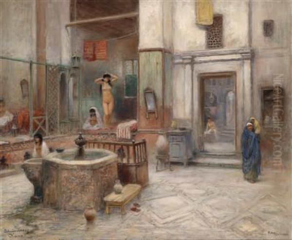 Baths In Cairo Oil Painting by Frans Wilhelm Odelmark