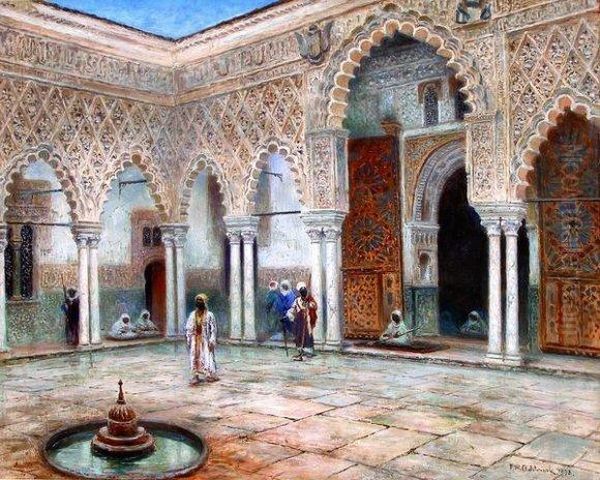 La Cour De L'alhambra Oil Painting by Frans Wilhelm Odelmark