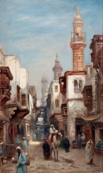 Bazaar Street In Cairo Oil Painting by Frans Wilhelm Odelmark