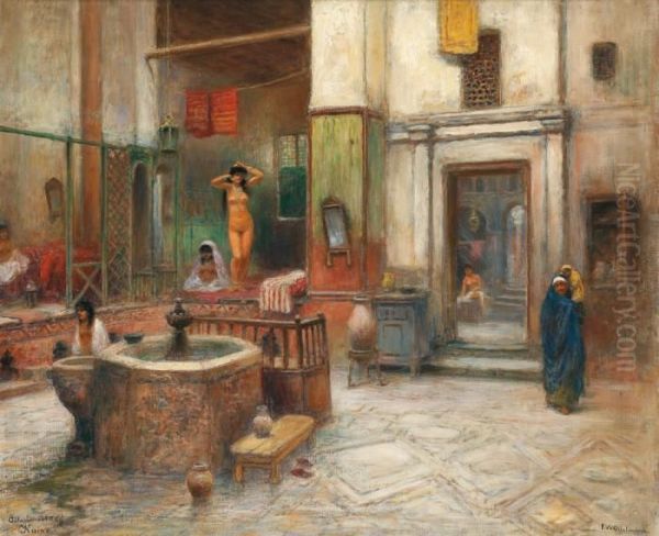 Scene De Hammam Au Caire Oil Painting by Frans Wilhelm Odelmark