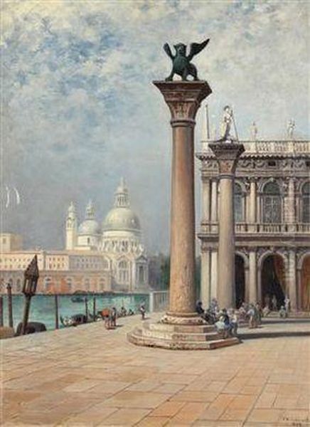 Der Markusplatz In Venedig Oil Painting by Frans Wilhelm Odelmark