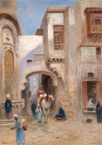 Strasenszene In Kairo Oil Painting by Frans Wilhelm Odelmark