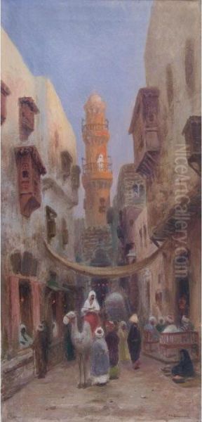 A Street In Cairo Oil Painting by Frans Wilhelm Odelmark