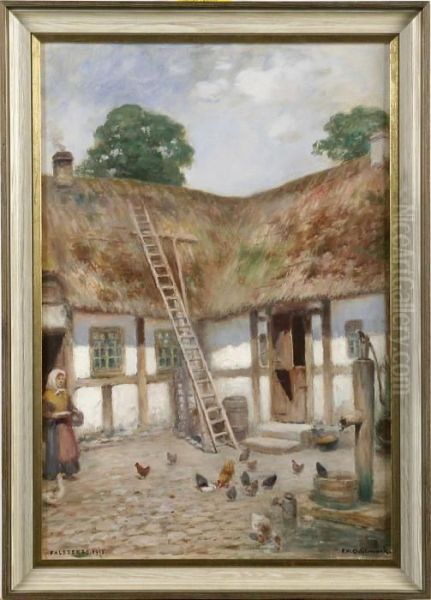 Skansk Gardsexterior Oil Painting by Frans Wilhelm Odelmark