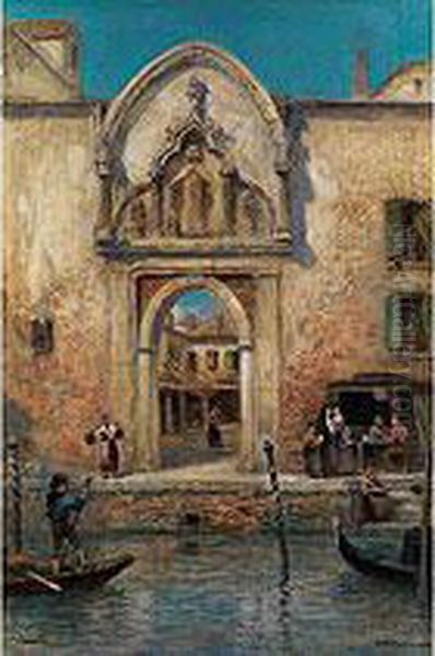 Gotisches Palasttor In Venedig Oil Painting by Frans Wilhelm Odelmark