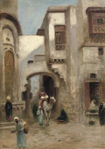 Kairo: An Oriental Street Scene Oil Painting by Frans Wilhelm Odelmark