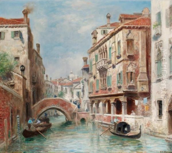 Kanalmotiv Fran Venedig Oil Painting by Frans Wilhelm Odelmark