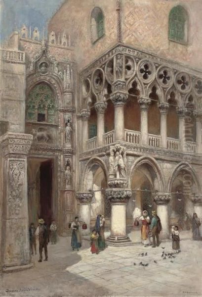 The Doge's Palace, Venice Oil Painting by Frans Wilhelm Odelmark