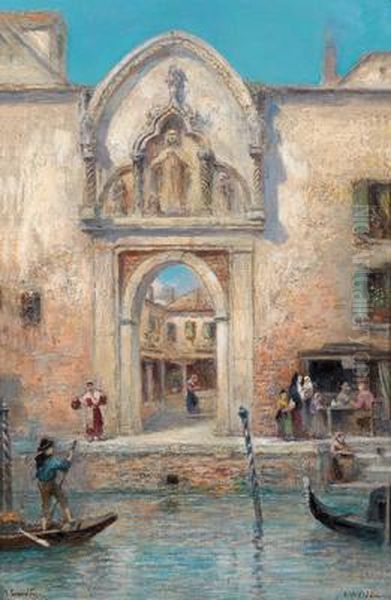 Kanalszene Venedig Oil Painting by Frans Wilhelm Odelmark