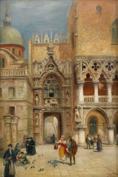 Dogepalatset - Venedig Oil Painting by Frans Wilhelm Odelmark