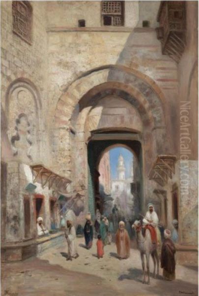 A Street In Cairo Oil Painting by Frans Wilhelm Odelmark