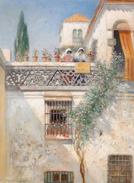 En Balkong I Sevilla Oil Painting by Frans Wilhelm Odelmark