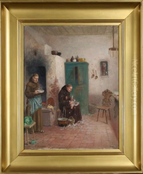 Koksinterior Med Munkar Oil Painting by Frans Wilhelm Odelmark