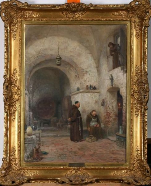 Munkar I Klosterinterior Oil Painting by Frans Wilhelm Odelmark