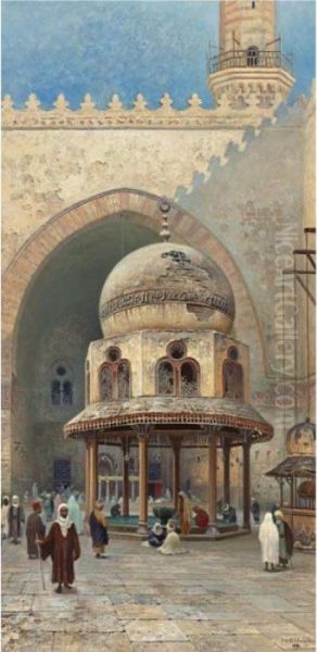 Outside The Mosque Oil Painting by Frans Wilhelm Odelmark