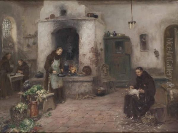 Tillagning I Koket Oil Painting by Frans Wilhelm Odelmark