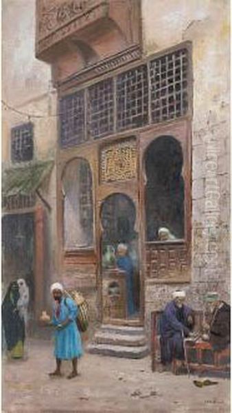 Straattafereel In Cairo Oil Painting by Frans Wilhelm Odelmark