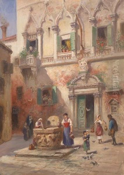 Angolo Di Venezia Con Figure Oil Painting by Frans Wilhelm Odelmark