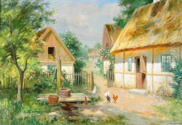 Skansk Gard - Sommar I Skanor Oil Painting by Frans Wilhelm Odelmark