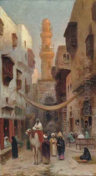 L'appel Du Muezzin Dans Une Rue Du Caire Oil Painting by Frans Wilhelm Odelmark