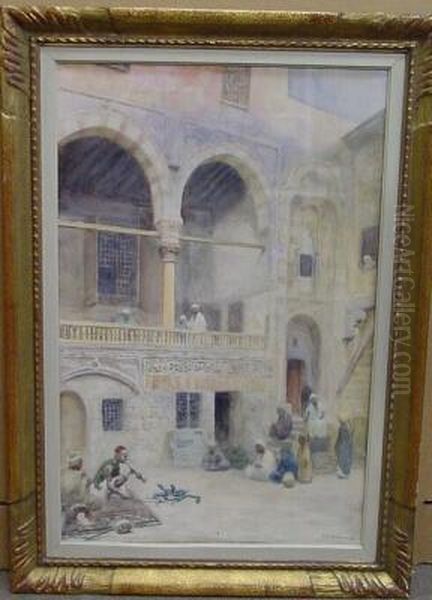 Snake Charmers In A Courtyard, Cairo Oil Painting by Frans Wilhelm Odelmark