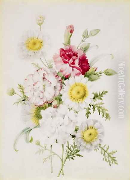 Bunch of Mixed Carnations and White Marigolds, 1839 Oil Painting by Pierre-Joseph Redoute