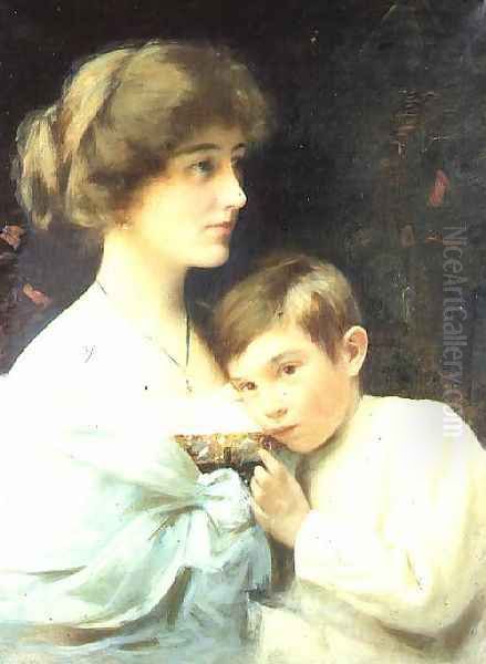 A Portrait of Marian Harford and Her Son Stuart Oil Painting by Alexander M. Rossi