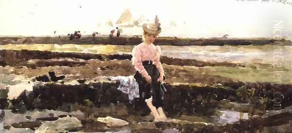 Young Girl Paddling Oil Painting by Alexander M. Rossi