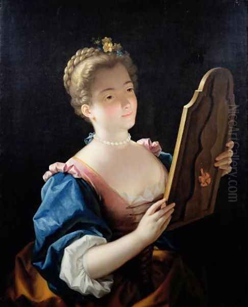 A Lady at her Mirror, c.1720s Oil Painting by Jean Raoux