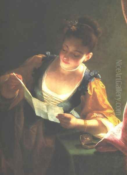 Young Girl Reading a Letter Oil Painting by Jean Raoux