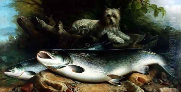 Guarding the Days Catch a Skye Terrier with a Cock and Hen Salmon Oil Painting by John Russell