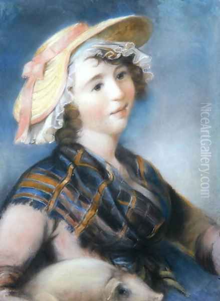 Girl with Pig Oil Painting by John Russell