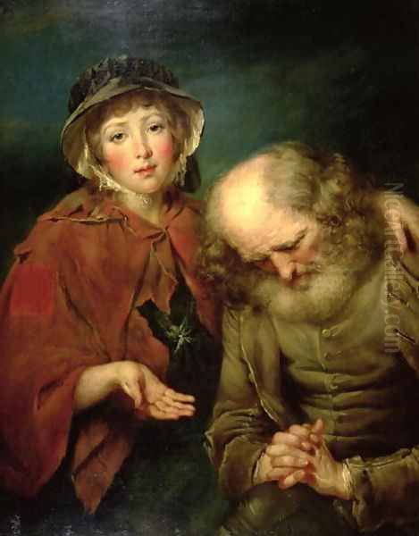 The Blind Beggar and his Grand-Daughter Oil Painting by John Russell