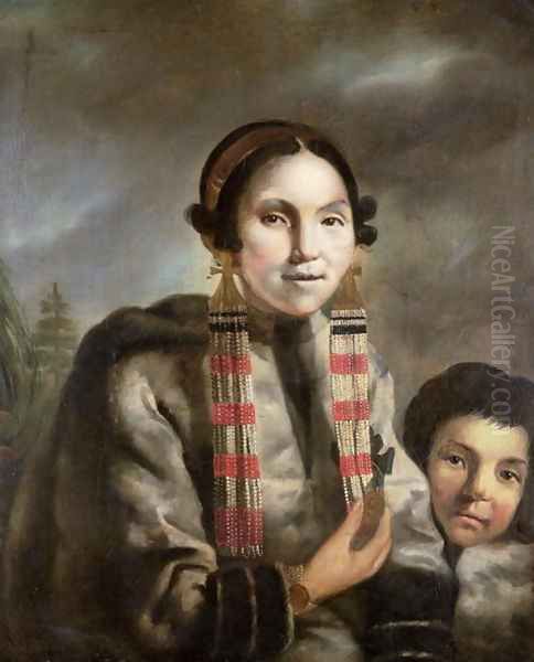 Portrait of Micoc and her Son Tootac, c.1769 Oil Painting by John Russell