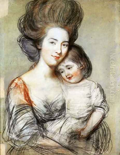 Mrs Russell and Child Oil Painting by John Russell