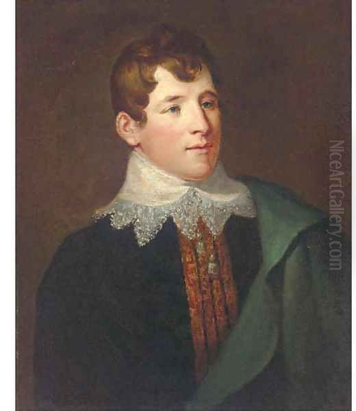 Portrait of Charles Kemble (1775-1854), half-length, wearing a black coat and a white collar, with a green cloak over his left shoulder Oil Painting by John Russell