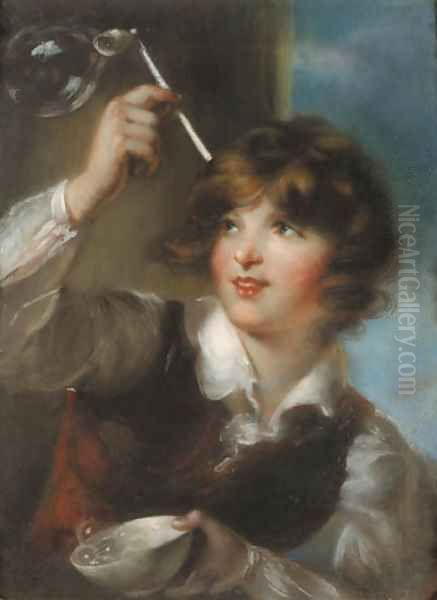 A boy blowing bubbles, traditionally identified as the artist's son William at the age of ten Oil Painting by John Russell