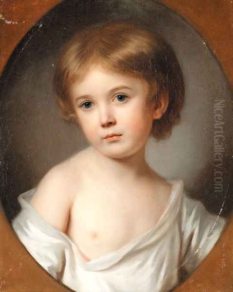 A young boy, bust-length, in a painted oval Oil Painting by John Russell