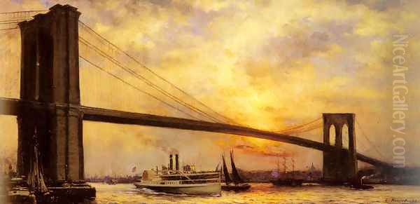 View Of The Brookyln Bridge Oil Painting by Emile Renouf