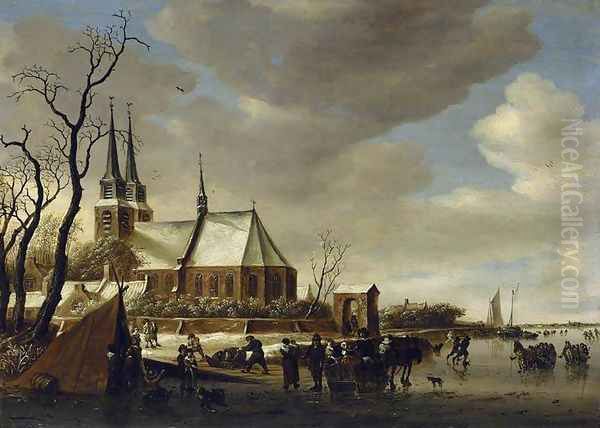 A Winter Landscape 1650s Oil Painting by Salomon van Ruysdael