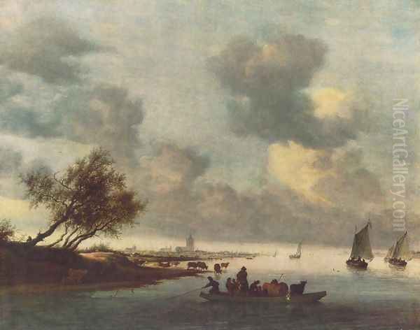 A Ferry Boat near Arnheim 1651 Oil Painting by Salomon van Ruysdael