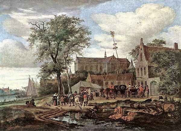 Tavern with May Tree 1664 Oil Painting by Salomon van Ruysdael