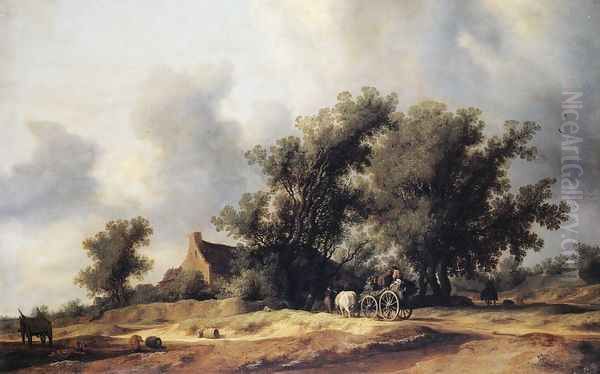 Road in the Dunes with a Passenger Coach Oil Painting by Salomon van Ruysdael