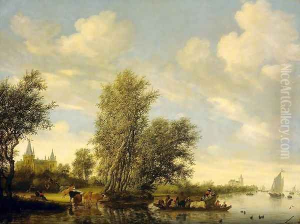 River Scene with Ferry Oil Painting by Salomon van Ruysdael