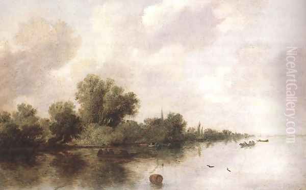 River Scene 1632 Oil Painting by Salomon van Ruysdael