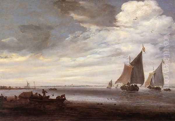 River Scene c. 1660 Oil Painting by Salomon van Ruysdael